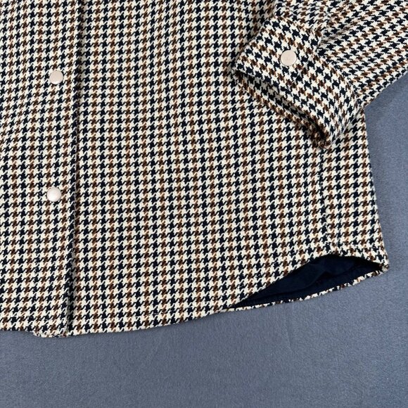 H&M Womens Large Beige Houndstooth Shirt Jacket Shacket Button Front Long Sleeve - Picture 3 of 12